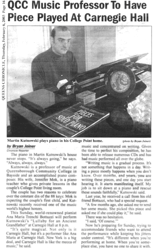 QCC Music Professor To Have Piece Played At Carnegie Hall - Martin Kutnowski plays piano in his College Point home. Photograph by Bryan Joiner